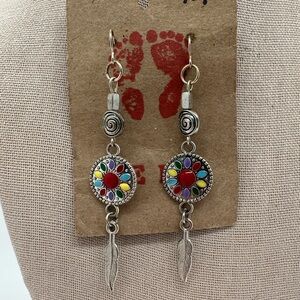 Colorful silvertone dreamcatcher dangle earrings